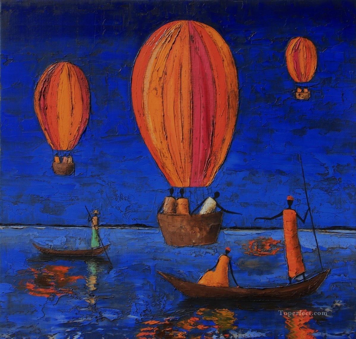ballon de feu sur la rivière de l’Afrique Peintures à l'huile